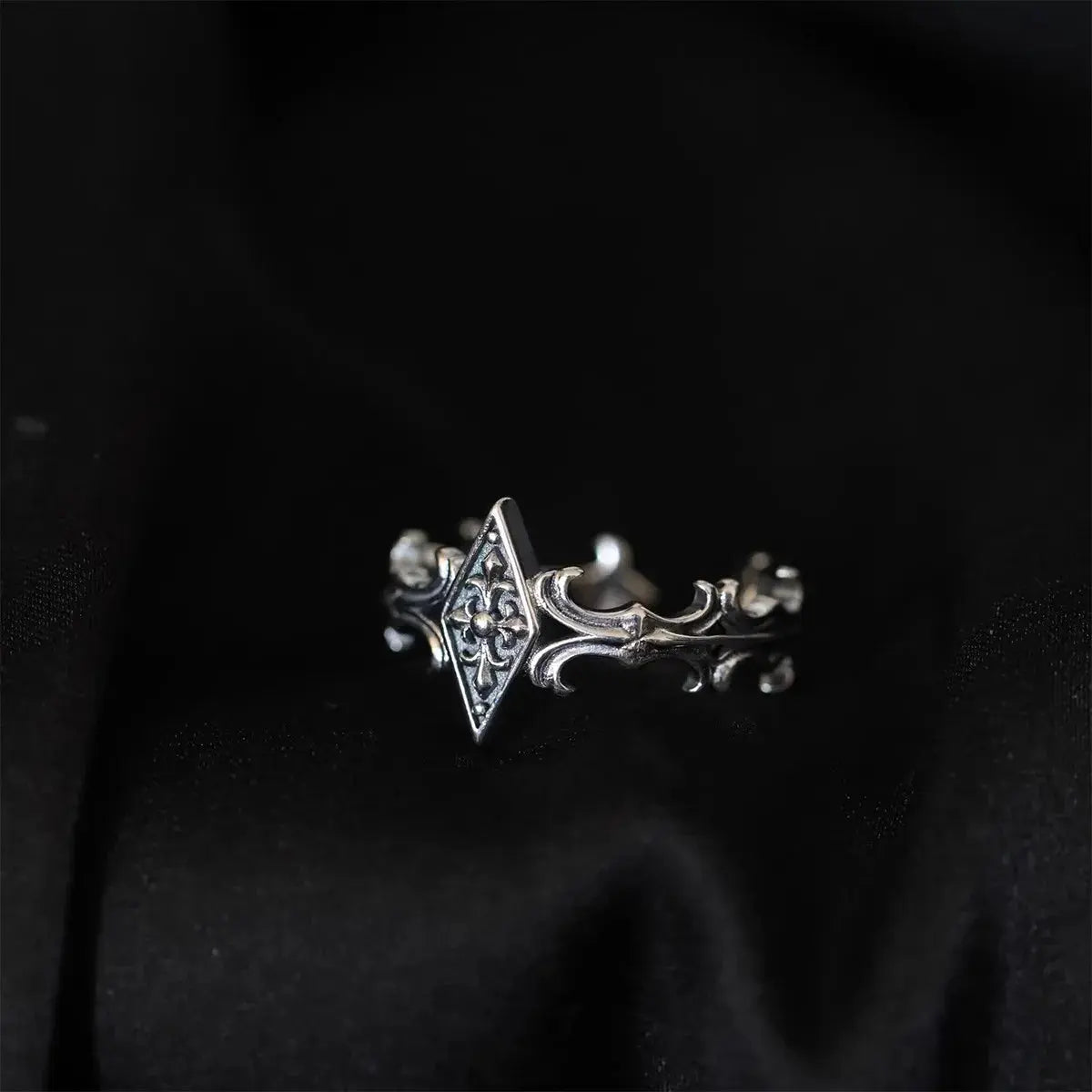 Retro Iris Cross Rhombus Adjustable Open Ring For Men Silver-plated Copper Gothic Punk Edgy Jewelry Unisex Accessories Cool Gift Coven Couture Collective