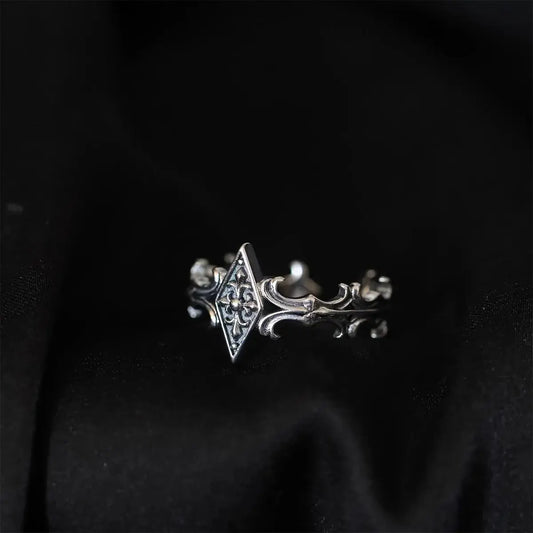 Retro Iris Cross Rhombus Adjustable Open Ring For Men Silver-plated Copper Gothic Punk Edgy Jewelry Unisex Accessories Cool Gift Coven Couture Collective