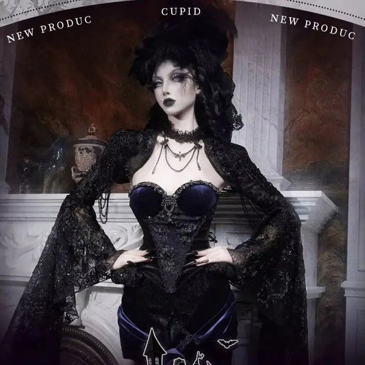 Blood Supply Original Design Death Dark Blue Gothic Shiny Diamonds Beading Velour Jupe Vestido Halloween Luxury Slim Tube Top Coven Couture Collective