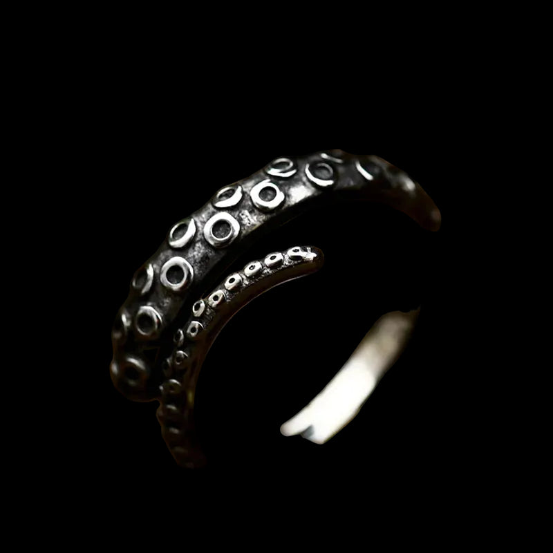 Antique Style Stainless Steel Men's Ring with Skull Octopus Design Gemstone Inlay Retro Punk Gothic Biker Fashion Jewelry Coven Couture Collective