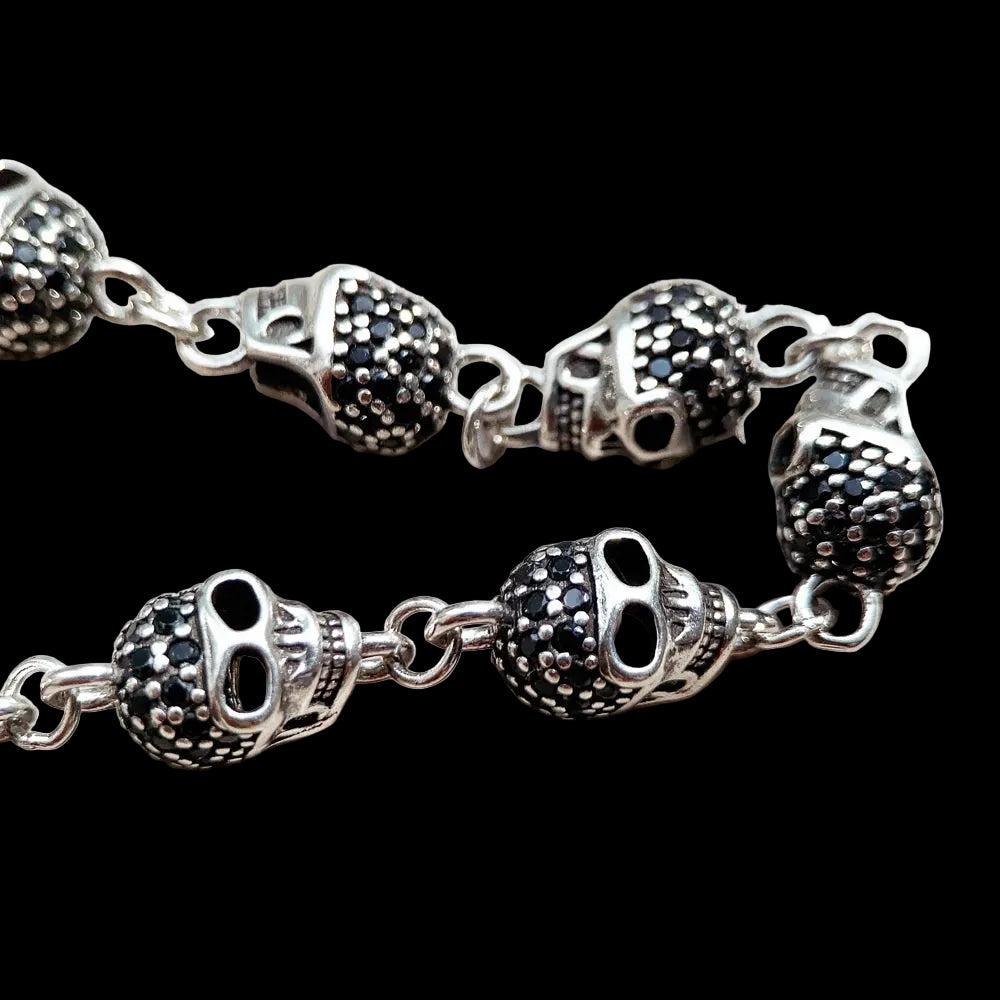 Unisex Skull Pave Link Chain Bracelet 925 Sterling Silver Punk Jewelry Party Gift Pure Zirconia Unisex Chain Accessory Coven Couture Collective