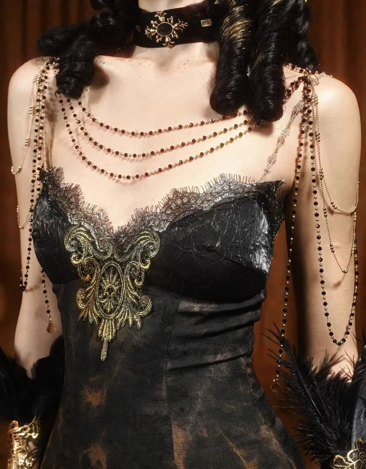 Blood Supply Original Gothic Golden European-style Classic Slim-fitting Sexy Big-flared Gorgeous Slip Dress Vestidos Coven Couture Collective