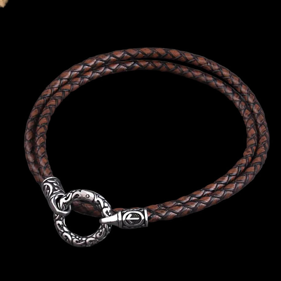 Nordic Viking Rune Pendant Necklace with Open round Clasp Stainless Steel Chain for Men Wood Box Included Coven Couture Collective