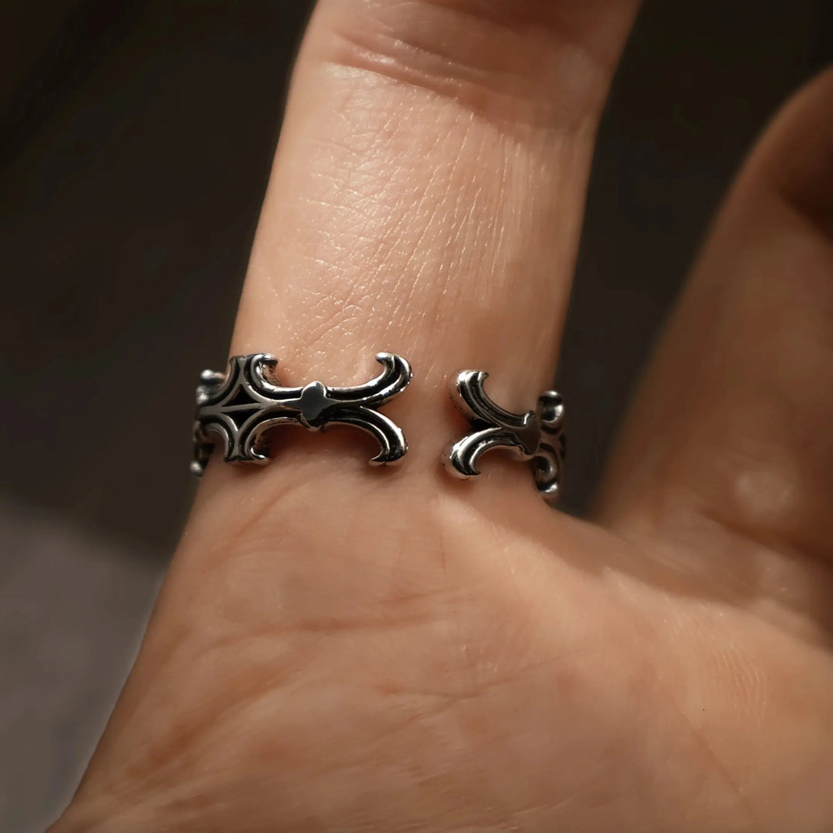 Retro Iris Cross Rhombus Adjustable Open Ring For Men Silver-plated Copper Gothic Punk Edgy Jewelry Unisex Accessories Cool Gift Coven Couture Collective