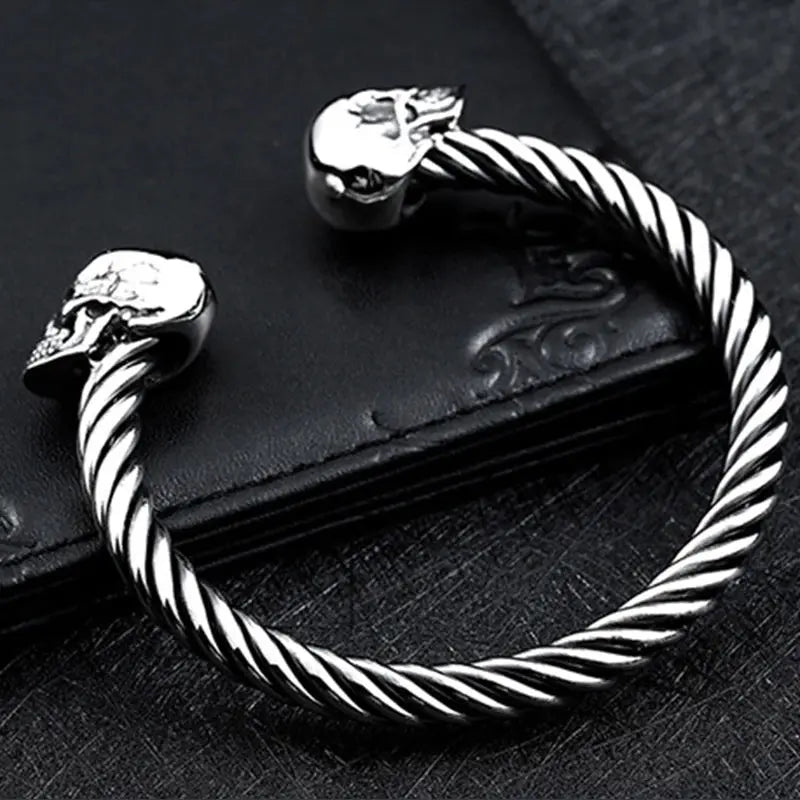 High Quality Stainless Steel Double Skull Bracelet Vintage Men Accessories Skeleton Bangle Fashion Charm Biker Jewelry Wholesale Coven Couture Collective