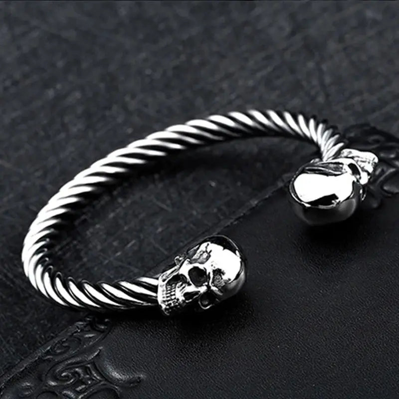 High Quality Stainless Steel Double Skull Bracelet Vintage Men Accessories Skeleton Bangle Fashion Charm Biker Jewelry Wholesale Coven Couture Collective