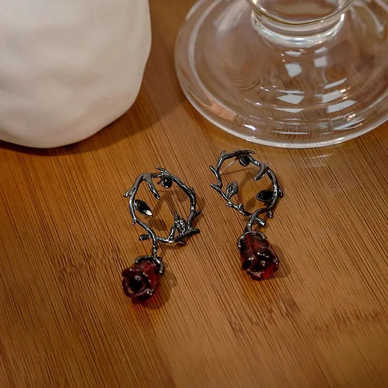 Gothic Red Rose Blossom Earrings Women Punk Halloween Jewellery Creativity Fashion Gorgeous Statement Jewelry Girl Gifts Coven Couture Collective