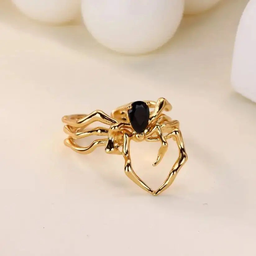 Punk Spider Rings for Women Silver Color Dark Retro Black Gem Spider Ring Hip-Hop Halloween Jewelry Accessories Coven Couture Collective