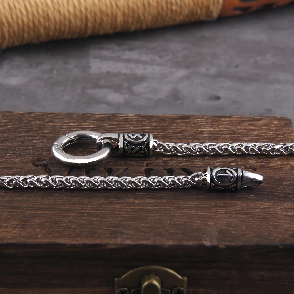 Nordic Viking Rune Pendant Necklace with Open round Clasp Stainless Steel Chain for Men Wood Box Included Coven Couture Collective