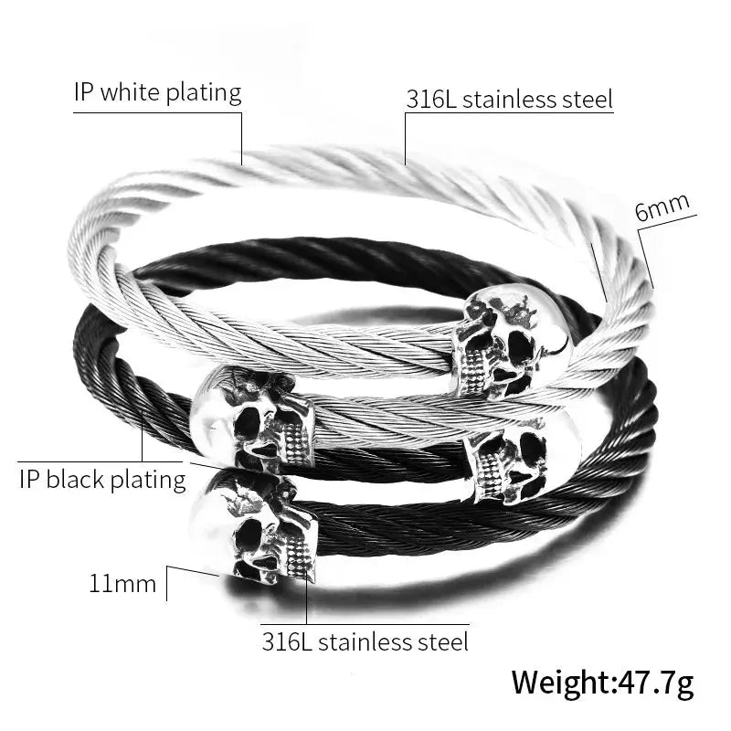 High Quality Stainless Steel Double Skull Bracelet Vintage Men Accessories Skeleton Bangle Fashion Charm Biker Jewelry Wholesale Coven Couture Collective