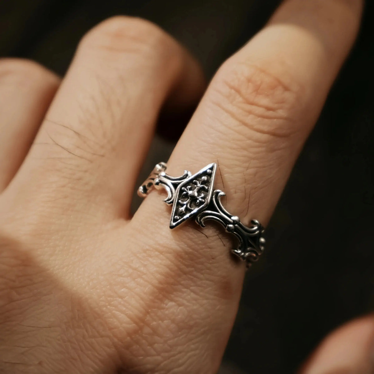 Retro Iris Cross Rhombus Adjustable Open Ring For Men Silver-plated Copper Gothic Punk Edgy Jewelry Unisex Accessories Cool Gift Coven Couture Collective