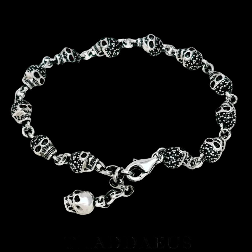 Unisex Skull Pave Link Chain Bracelet 925 Sterling Silver Punk Jewelry Party Gift Pure Zirconia Unisex Chain Accessory Coven Couture Collective
