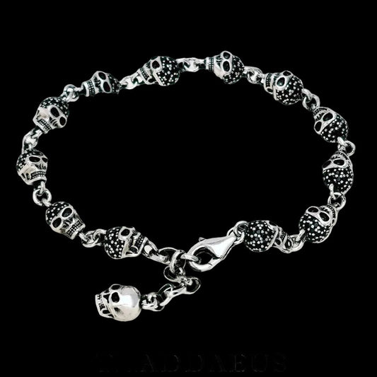 Unisex Skull Pave Link Chain Bracelet 925 Sterling Silver Punk Jewelry Party Gift Pure Zirconia Unisex Chain Accessory Coven Couture Collective