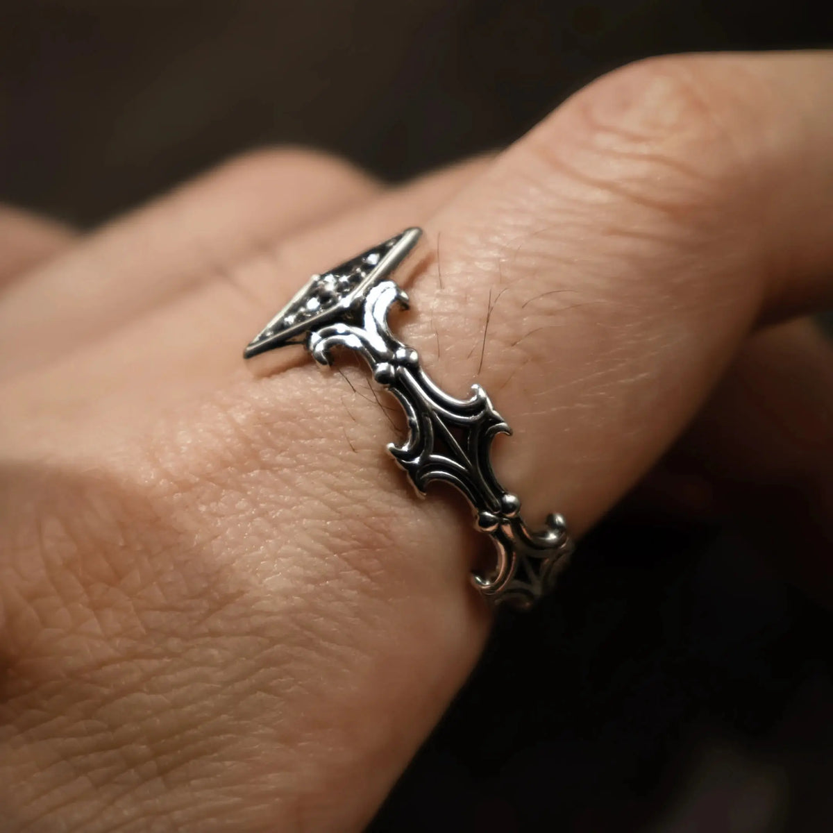 Retro Iris Cross Rhombus Adjustable Open Ring For Men Silver-plated Copper Gothic Punk Edgy Jewelry Unisex Accessories Cool Gift Coven Couture Collective