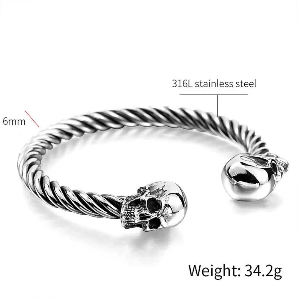 High Quality Stainless Steel Double Skull Bracelet Vintage Men Accessories Skeleton Bangle Fashion Charm Biker Jewelry Wholesale Coven Couture Collective