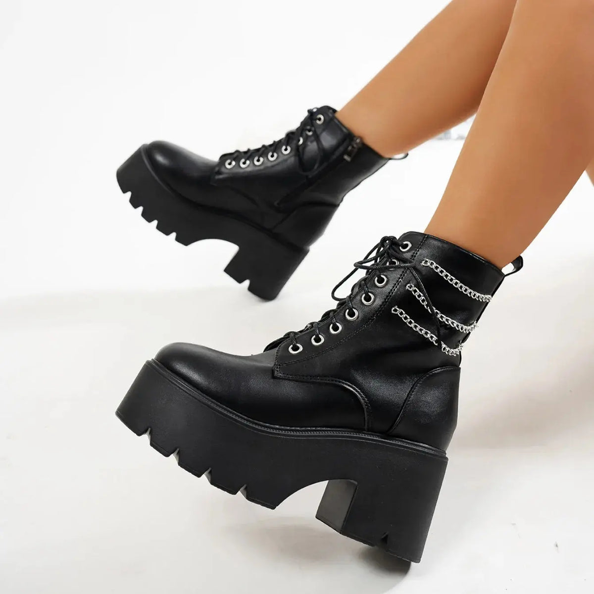 Punk Goth Women Motorcycle Boots Outdoor Platform High Heels Shoes Woman 2025 New Brand Luxury Fashion Designer Boots Women Coven Couture Collective