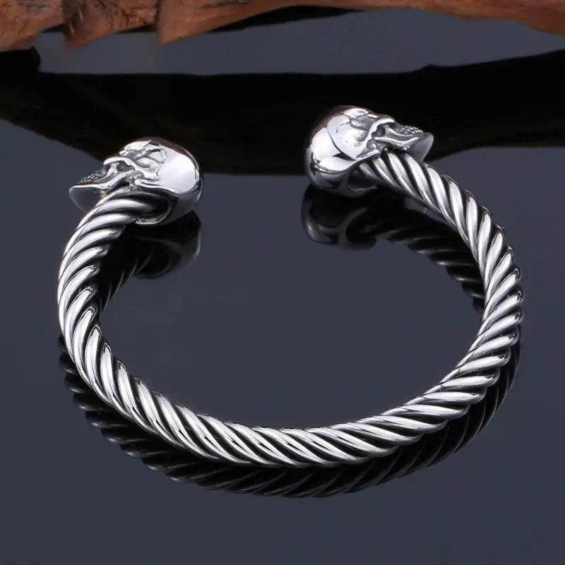 High Quality Stainless Steel Double Skull Bracelet Vintage Men Accessories Skeleton Bangle Fashion Charm Biker Jewelry Wholesale Coven Couture Collective