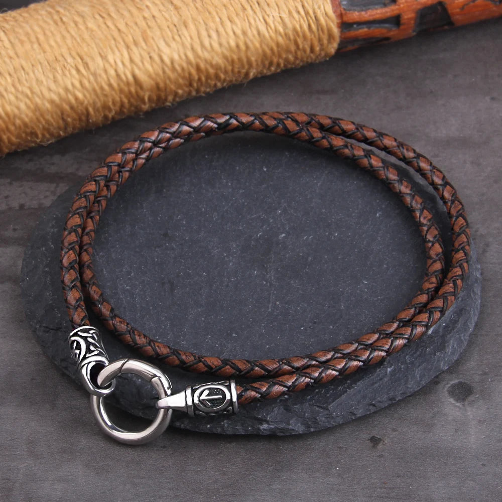Nordic Viking Rune Pendant Necklace with Open round Clasp Stainless Steel Chain for Men Wood Box Included Coven Couture Collective