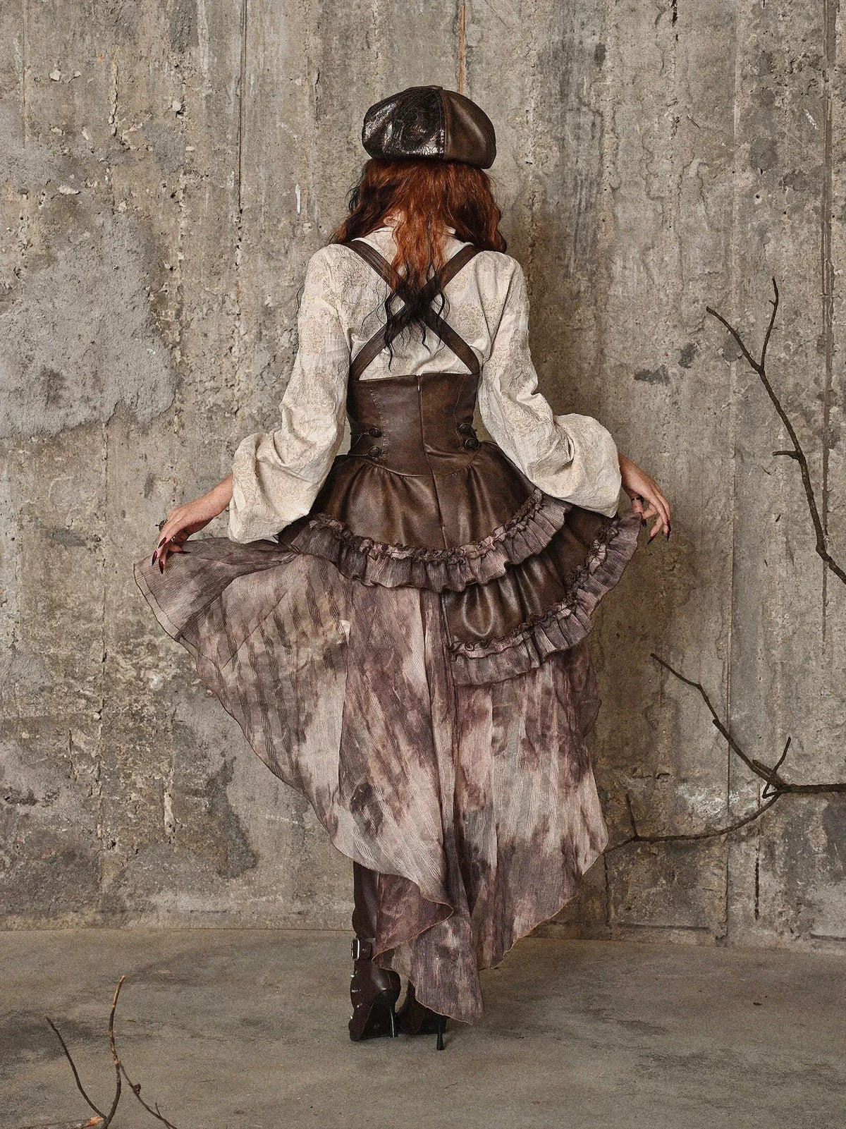 Blood Supply Original Dark Steampunk Asymmetric PU Autumn Maillard Chest Strap Trail Dress Brown Light Lolita Suspender Dress Coven Couture Collective