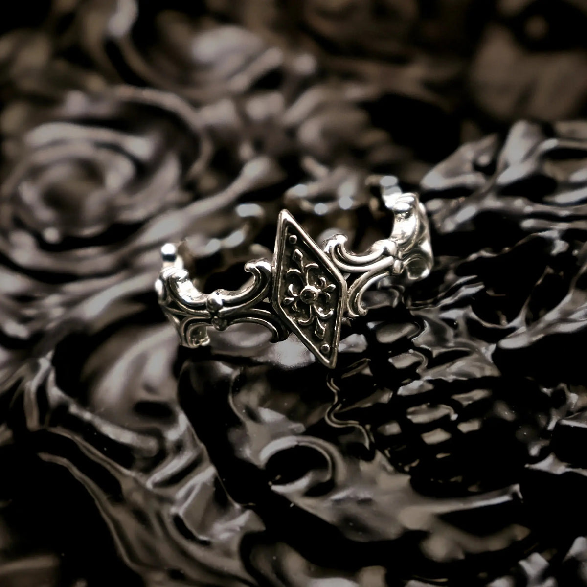 Retro Iris Cross Rhombus Adjustable Open Ring For Men Silver-plated Copper Gothic Punk Edgy Jewelry Unisex Accessories Cool Gift Coven Couture Collective