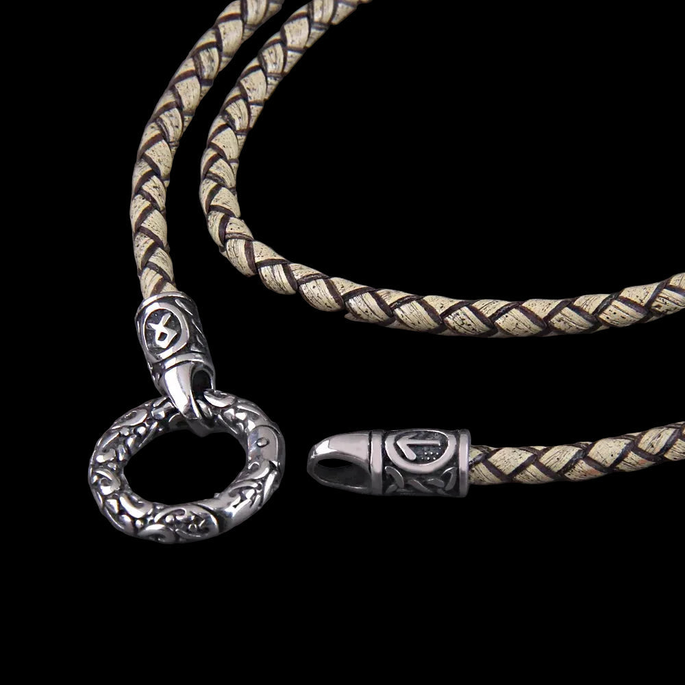 Nordic Viking Rune Pendant Necklace with Open round Clasp Stainless Steel Chain for Men Wood Box Included Coven Couture Collective
