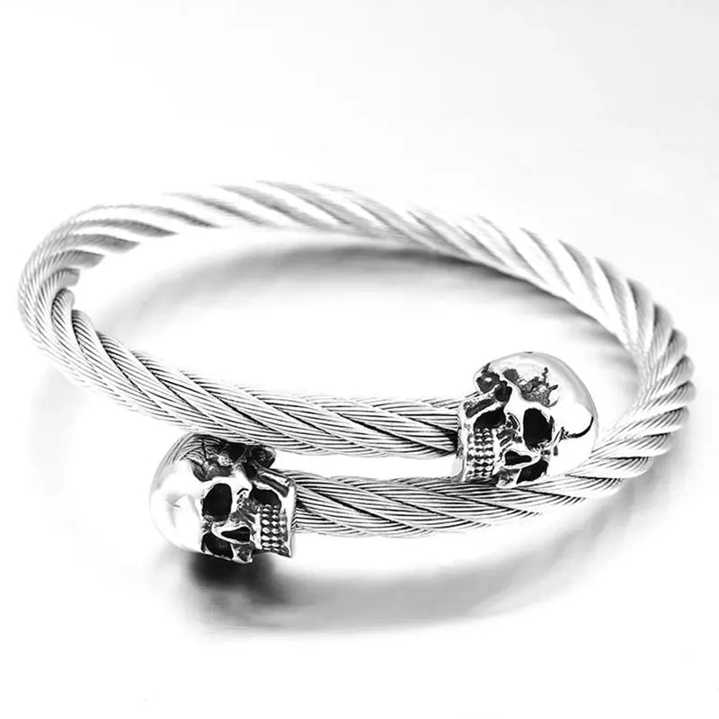 High Quality Stainless Steel Double Skull Bracelet Vintage Men Accessories Skeleton Bangle Fashion Charm Biker Jewelry Wholesale Coven Couture Collective