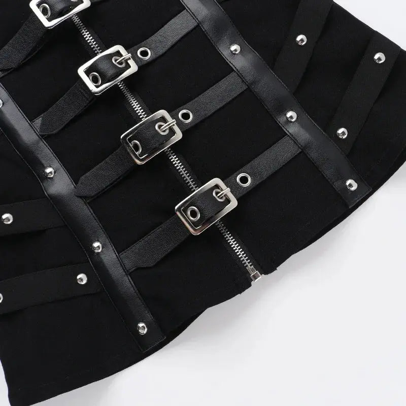 Goth Dark Punk Grunge Leather Buckle Strapless Corset Tops Mall Gothic Zip Women Tupe Top Y2K Coquette Streetwear Alt Tanks Vest Coven Couture Collective