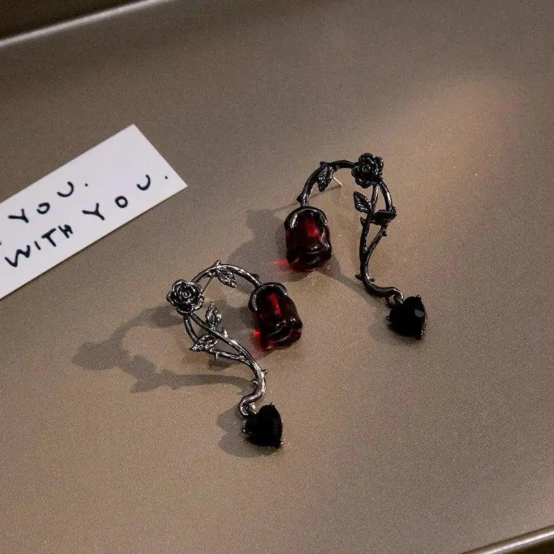 Gothic Red Rose Blossom Earrings Women Punk Halloween Jewellery Creativity Fashion Gorgeous Statement Jewelry Girl Gifts Coven Couture Collective