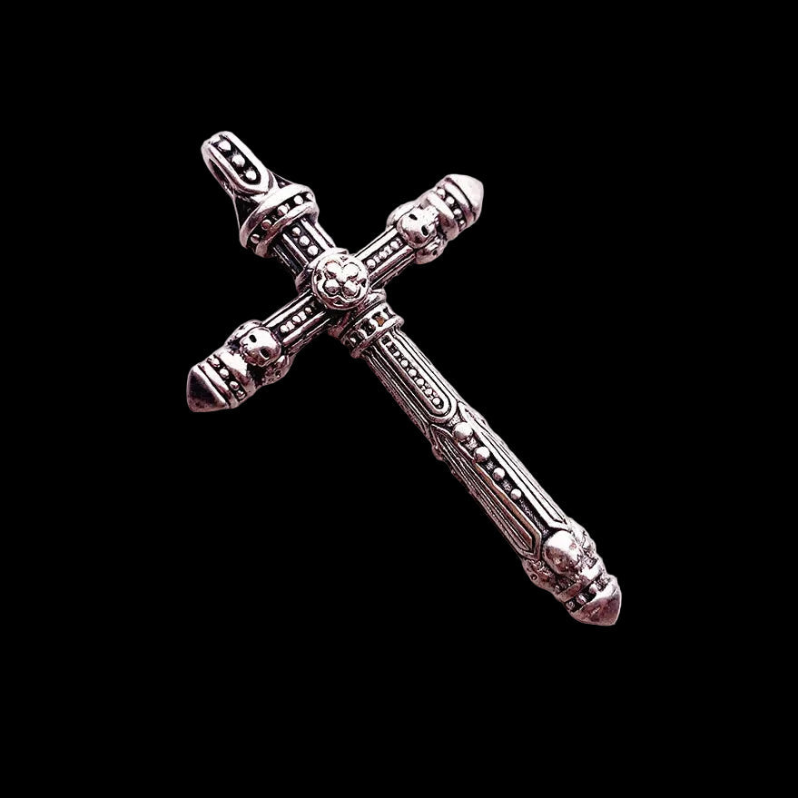 925 Sterling Silver Vintage Pendant Cross with Skulls Coven Couture Collective